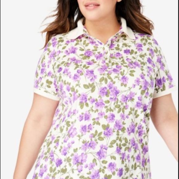 Woman Within 5X Purple Floral Polo Top PRICE DROP - Picture 3 of 3